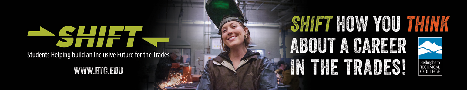 SHIFT Photo with female welder and tagline