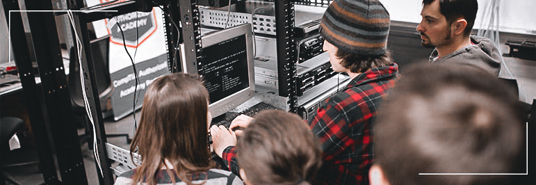 Student working in server room